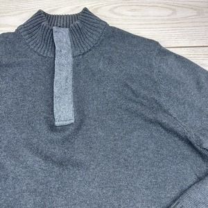Refectory‎ Sweater Mens L Gray 4 Button 1/4 Henley Banded Heavy Knit Pullover